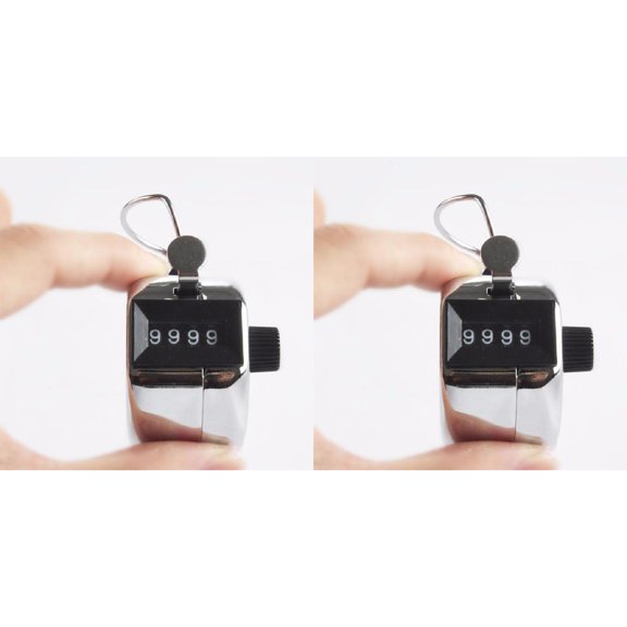 Portable Handy 4 Digits Metal Tally Number Golf Test Lap Counter Number Clicker, Silver 2PCS