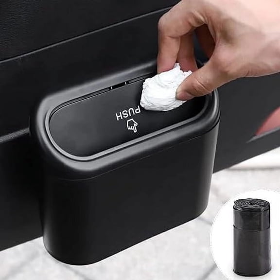 Portable Hanging Mini Car Trash Can,Wastebasket Trash Can with Lid,Plastic Desktops Trash Can,Garbage Can for Car Office Home,Waterproof Odorless Garbage Can (Black,1)
