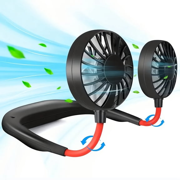 Portable Hanging Neck Sports Fan, Hands Free Personal Wearable Fan-USB Rechargeable Headphone Neckband Fan, 3 Speeds, 2000mAh, 360 Degree Free Rotation Fit for Outdoor Office and Kitchen