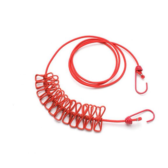 Portable Hanging Outdoor Travel Camp Clothes Socks Hanger Rope with 12 Clips(Red)