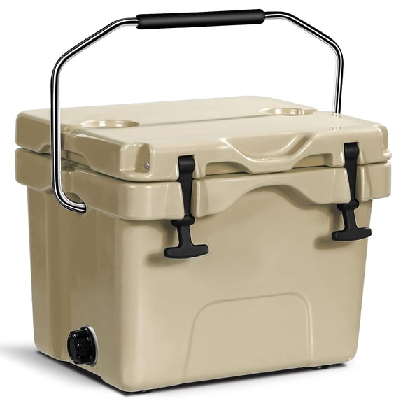 Portable Hard Cooler 16 Quart, 24 Can Insulated Ice Chest with Leakproof Design, Heavy Duty Handle and Cup Holders for Camping Fishing Outdoor Adventures, Gray