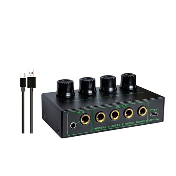 Portable Headphone Distribution Amplifier 4 Channel Headphone Amplifiers Stereo LED Portable Splitter
