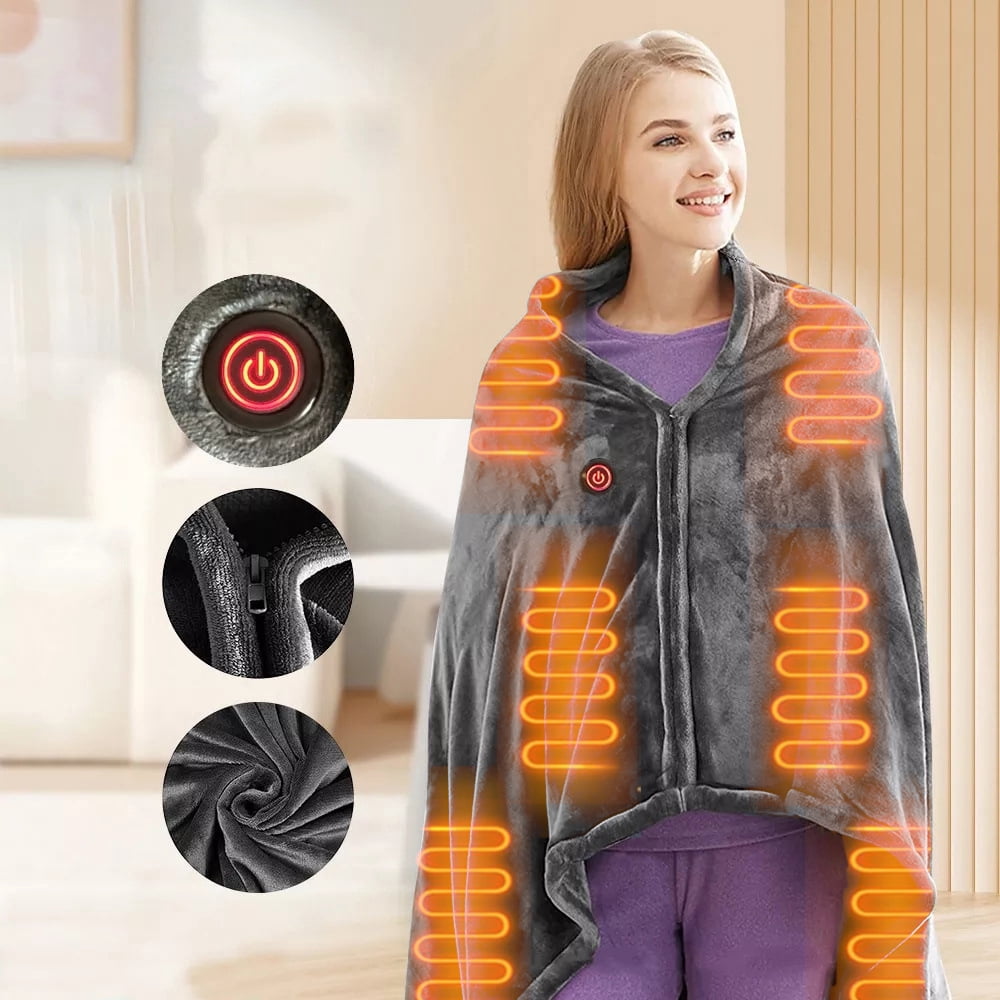Portable Heated Blanket,  9 Heating Zones, 3 Heating Levels Outdoor USB Electric Blanket Heating Blanket Shawl - Gray