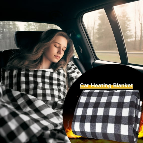 Portable Heated Blanket for Car & RV, 59"x43" Electric Travel Blanket with 12V Vehicle Plug - 3 Heat Settings for Winter Driving, Camping & Truck Use (Requires Car Power Socket)