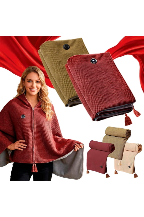 Portable Heated Blanket Shawl Wrap Wearable Heated Blanket Heated Cape for Women & Men, 15-Second Fast Heating with 3 Adjustable Settings, USB Powered Soft Plush for Home Office Travel (Mix-A)