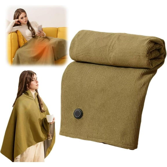 Portable Heated Blanket Shawl Wrap for Women, USB Electric Heating Blanket 60×31 Inch, Rapid Warm Wearable Electric Shawl, Machine Washable Heated Wrap for Neck & Shoulder (Green)
