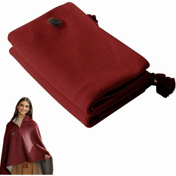 Portable Heated Blanket Shawl Wrap for Women, USB Electric Heating Blanket 60×31 Inch, Rapid Warm Wearable Electric Shawl, Machine Washable Heated Wrap for Neck & Shoulder (Red)