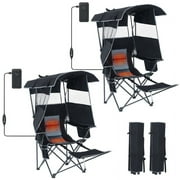 Portable Heated Camping Chair with Adjustable Canopy, Shade, Removable Footrest, and Foldable Design for Outdoor Sports and Relaxation (2 Pack, Black)