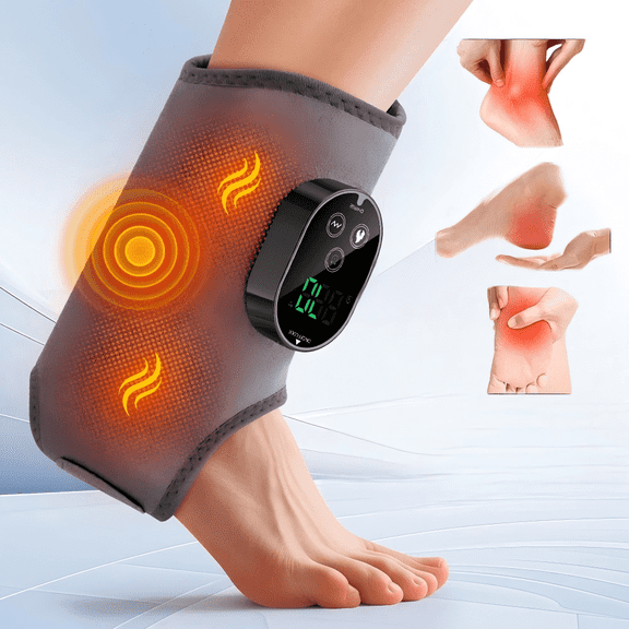 Cordless Heated Ankle Massager, Foot Massager, Ankle Brace Wrap Warmer with 6 Heat & 3 Vibration, 3 Timer Settings, 3000mAh Battery, Ankle Heating Pad for Home
