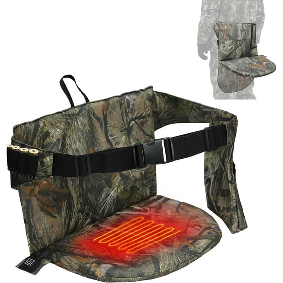 Portable Heated Hunting Seat Cushion, Outdoor Folding Chair Cushion with Waist Belt, Bleacher Seat for Sports Events, Hunting, Travelling, Hiking, Fishing, Power Bank Not Included(Camo)