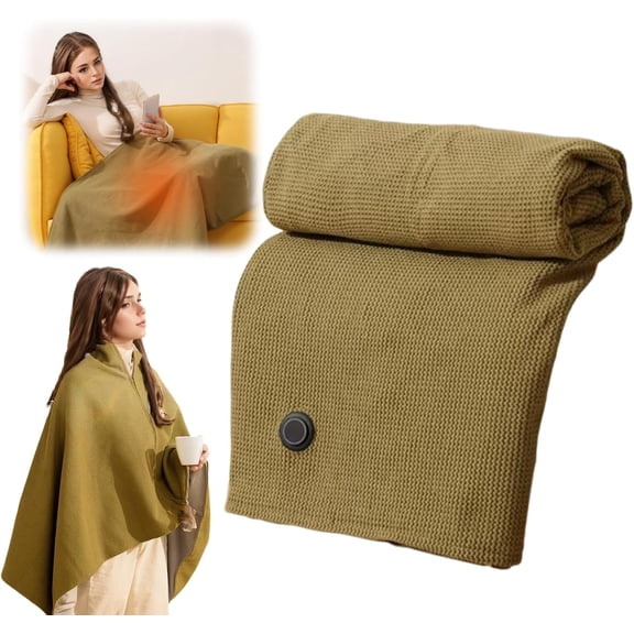 Portable Heated Shawl, 2026 New Portable Heated Blanket Wrap Shawl for Women, 15s Fast Heating Portable Soft Zipper Electric Heated Blanket Shawl with 3 Heating Levels (Green)