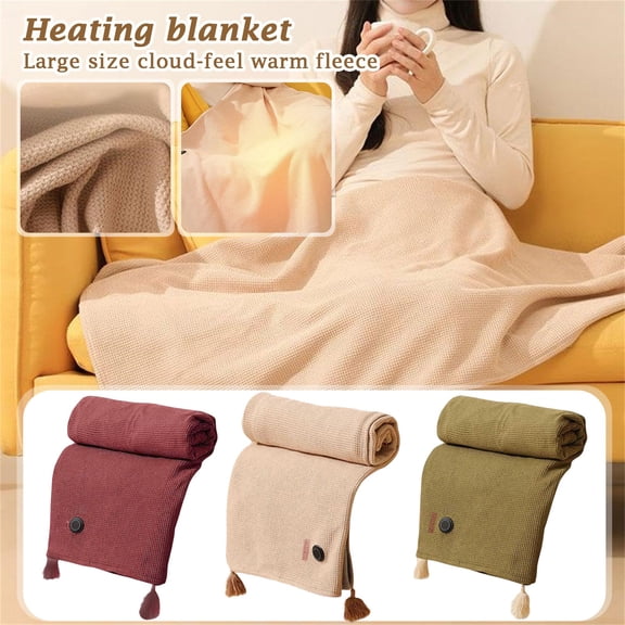 Portable Heated Shawl Battery Operated, Portable USB Heated Blanket Shawl with 3 Heating Levels, 15s Fast Heating Portable Soft Zipper Heated Shawl Wraps for Women Wine