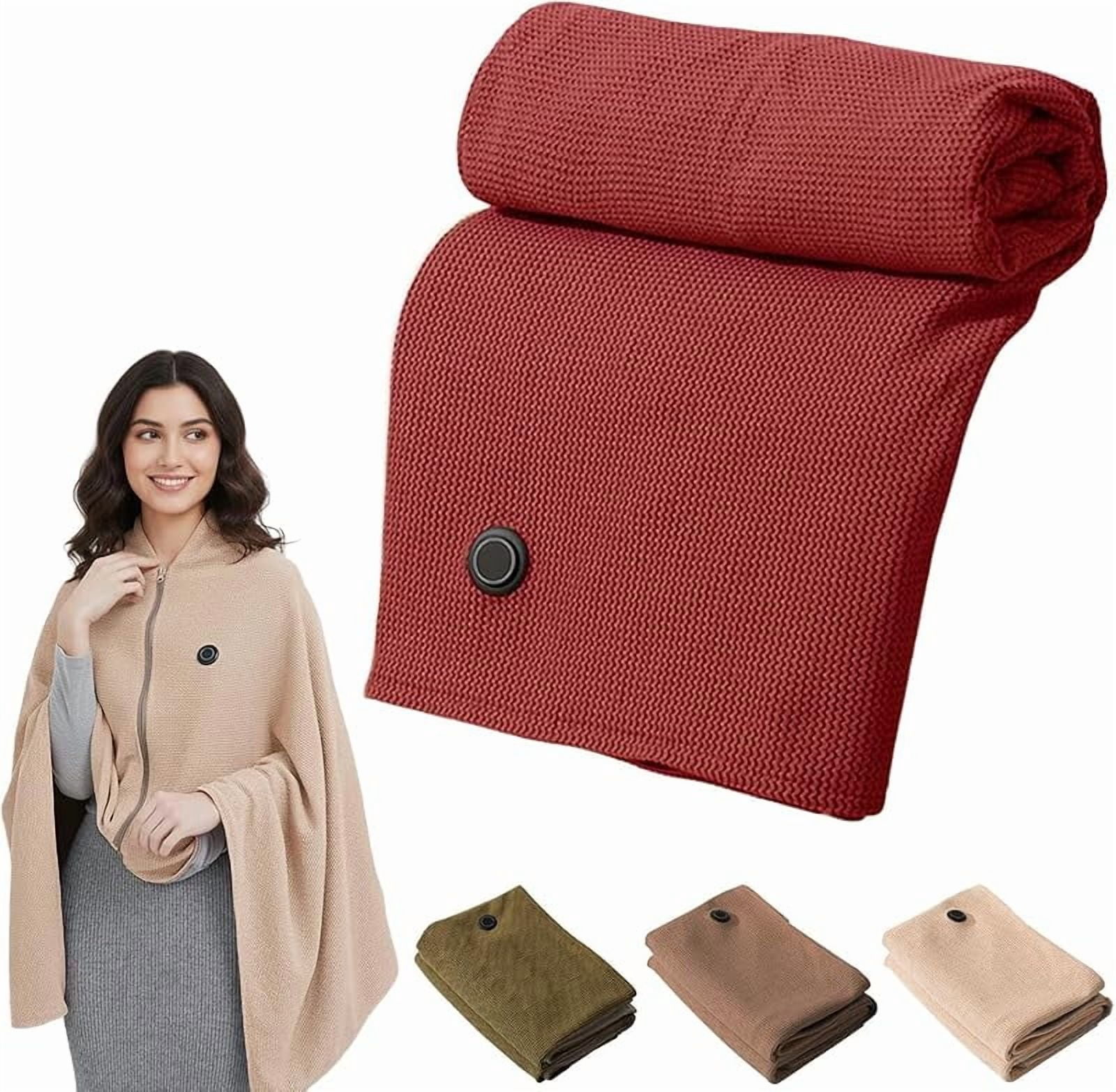 Portable Heated Shawl,Heated Shawl Wraps for Women,Soft Cordless Electric Heated Blanket with Zipper, 3 Heating Levels Soft Zipper Electric Heated Blanket Shawl, USB Powered (Beige)