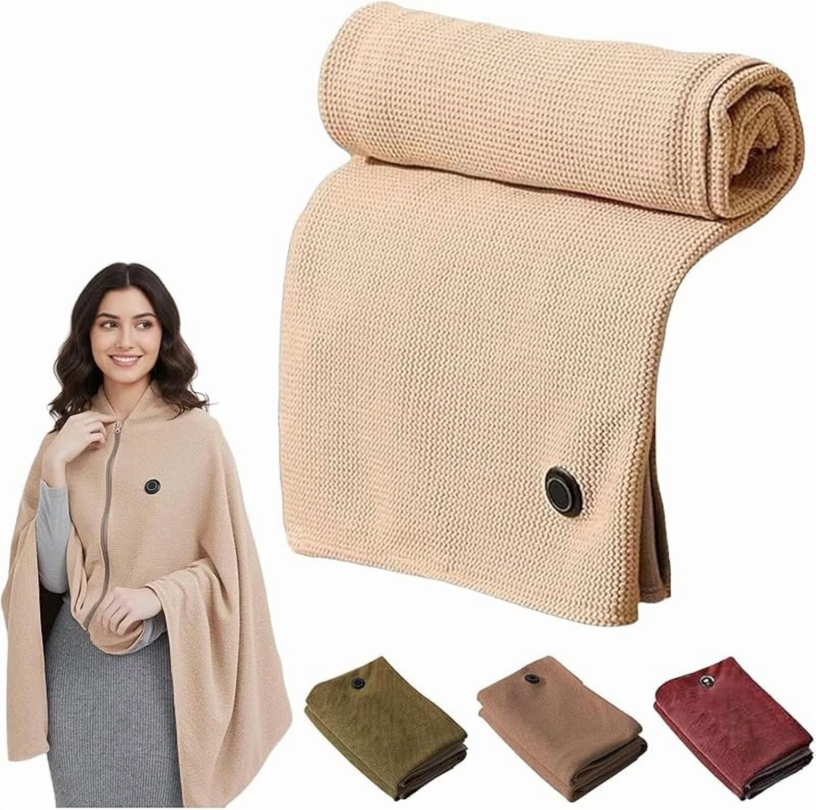 Portable Heated Shawl,Heated Shawl Wraps for Women,Soft Cordless Electric Heated Blanket with Zipper, 3 Heating Levels Soft Zipper Electric Heated Blanket Shawl, USB Powered (Beige)