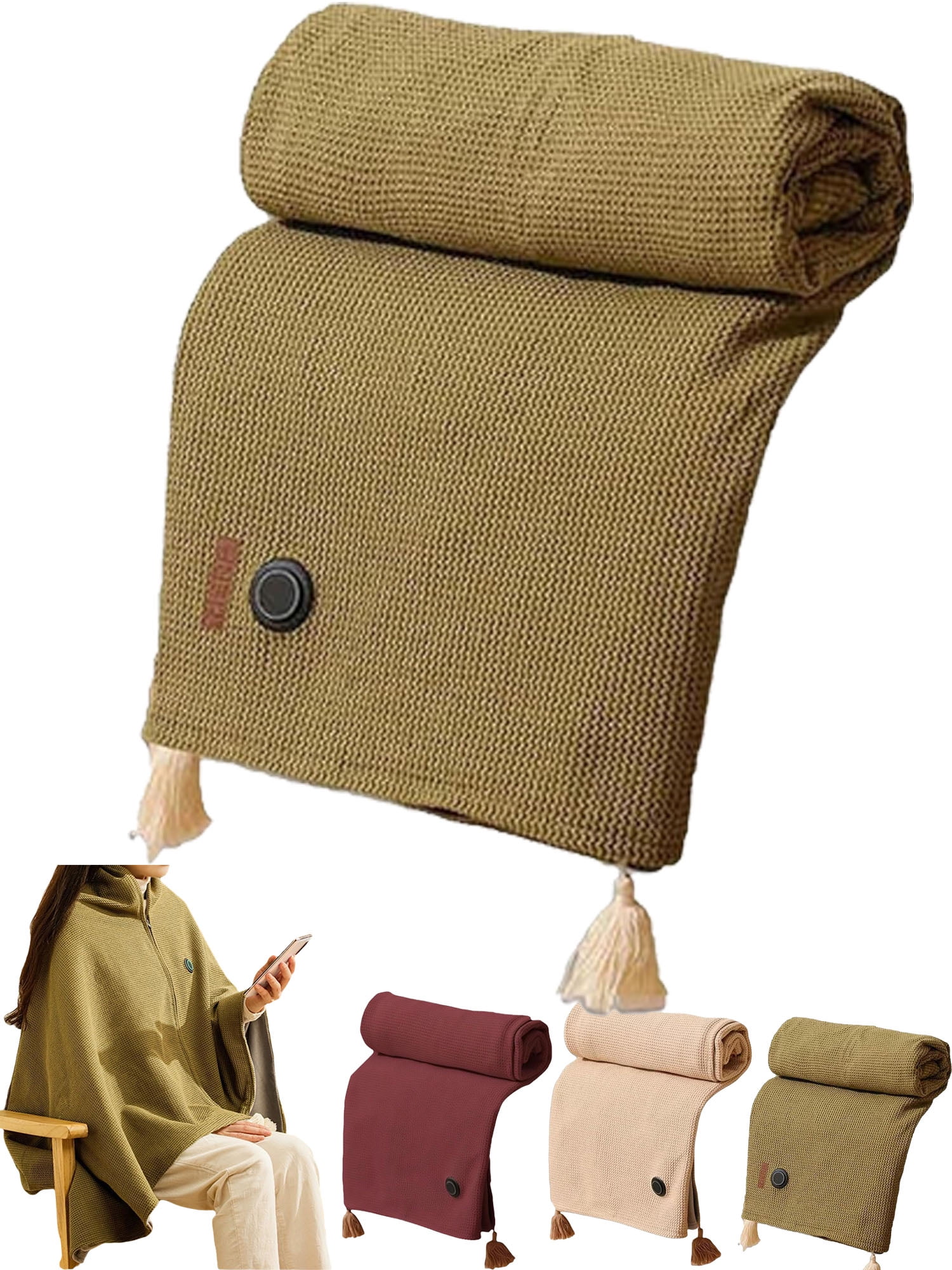 Portable Heated Shawl, Heated Shawl Wraps for Women, Portable Soft Zipper Electric Heated Blanket Shawl, 3 Heating Levels, USB Heated Blanket Shawl