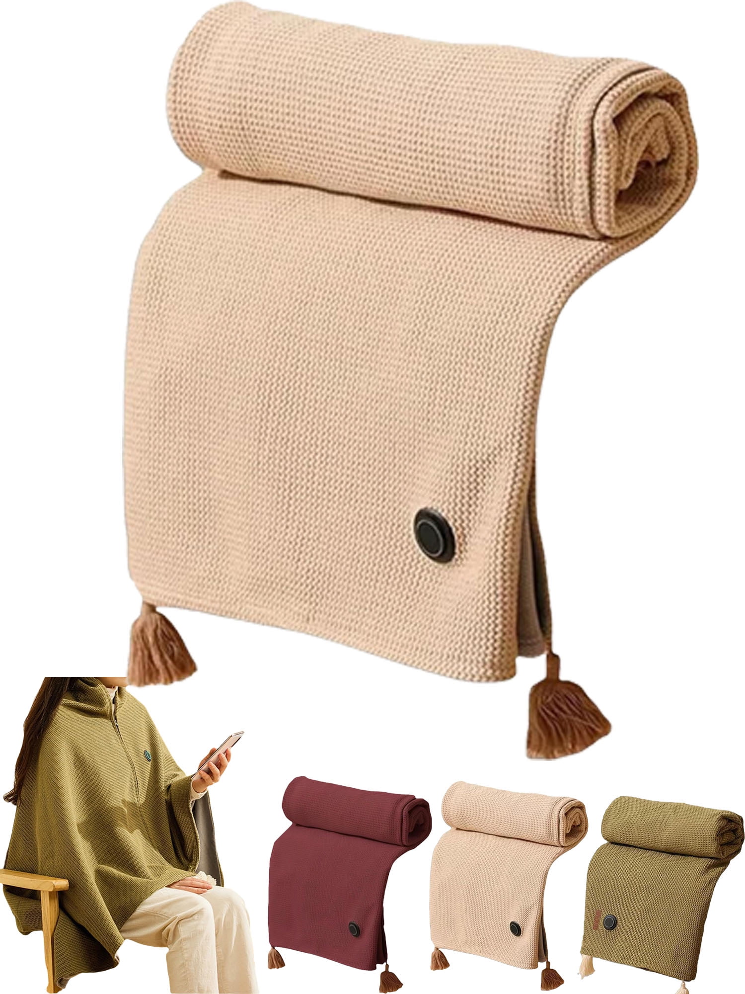 Portable Heated Shawl, Heated Shawl Wraps for Women, Portable Soft Zipper Electric Heated Blanket Shawl, 3 Heating Levels, USB Heated Blanket Shawl
