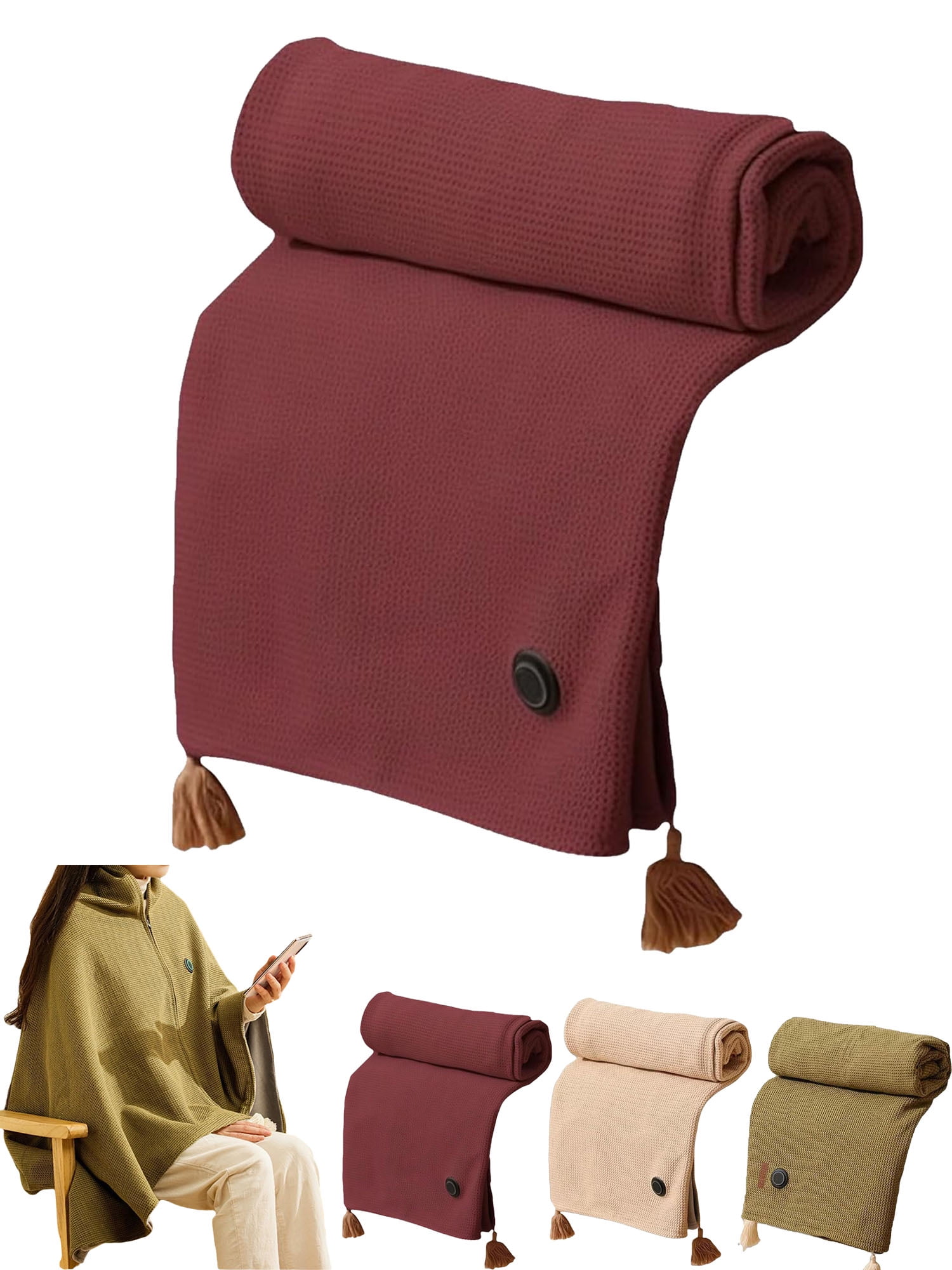 Portable Heated Shawl, Heated Shawl Wraps for Women, Portable Soft Zipper Electric Heated Blanket Shawl, 3 Heating Levels, USB Heated Blanket Shawl