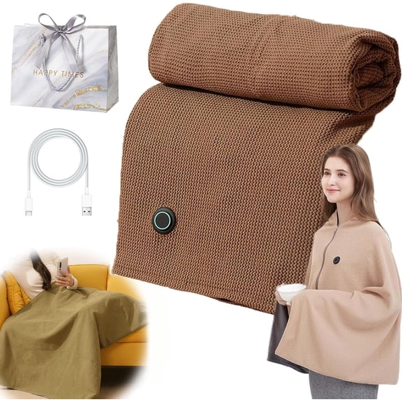 Portable Heated Shawl – Stay Warm Anywhere, Anytime, 2026 New Portable Heated Blanket Shawl Wrap for Women, USB Electric Wearable Cordless Heated Shawl with Zipper