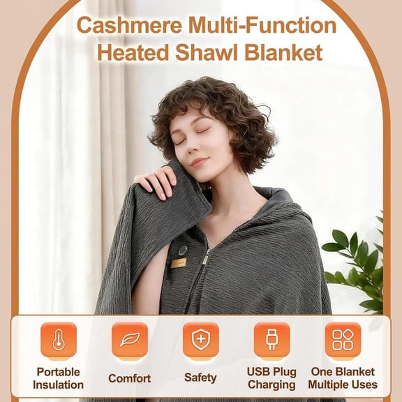 Portable Heated Shawl, USB Heated Blanket, Cordless Electric Blanket with 3 Heating Levels and Timing Function, Quick Heating Blanket for Neck and Shoulder