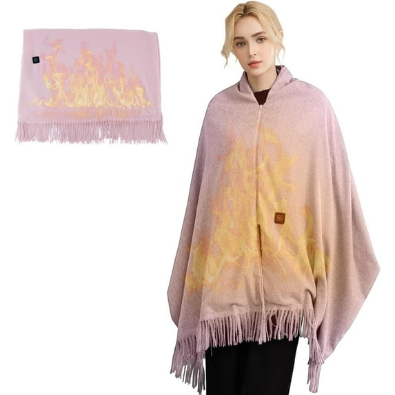 Portable Heated Shawl Wraps for Women, Battery Operated Heated Blanket with 3 Temperature Settings, Fast Heating Wearable Shawl, USB Charging, Size 78x27in for Indoor Outdoor Use (Light Pink)