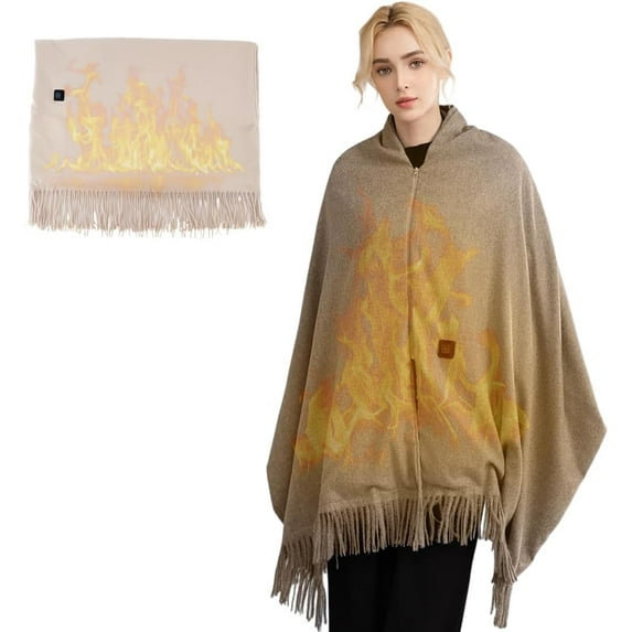 Portable Heated Shawl Wraps for Women, Battery Operated Heated Blanket with 3 Temperature Settings, Fast Heating Wearable Shawl, USB Charging, Size 78x27in for Indoor Outdoor Use (Khaki)