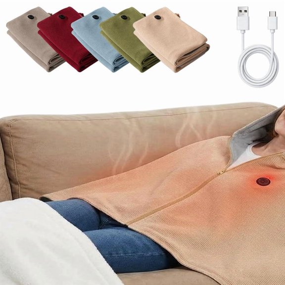 Portable Heated Shawl Wraps for Women,Rechargeable Electric Blanket,Plug in Soft Zipper Wearable Heating Blanket,USB Heated Shawl for Office,Travel,Home