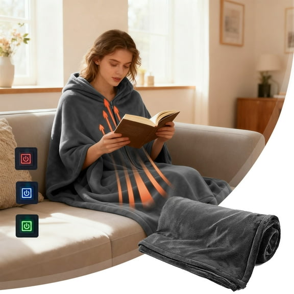 Portable Heated Throw for Women, USB Powered 59"x33" Electric Heating Wrap with 3 Heat Levels - Warm Plush Wearable Blanket for Winter, Home, Office & Travel