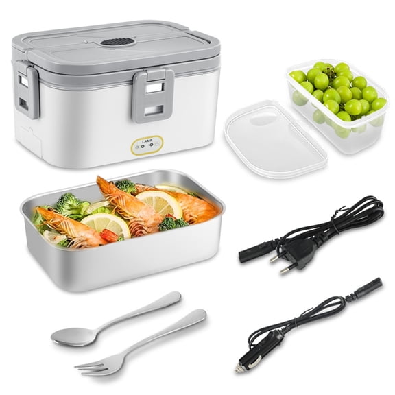 Portable Heating Lunch Box, Insulated Stainless Steel Lunch Box, Warmer for Car, 9X5X4 In, Lunch Box with Lock, Extra Plastic Compartment, Insulated Carrying Bag, 1 Pc