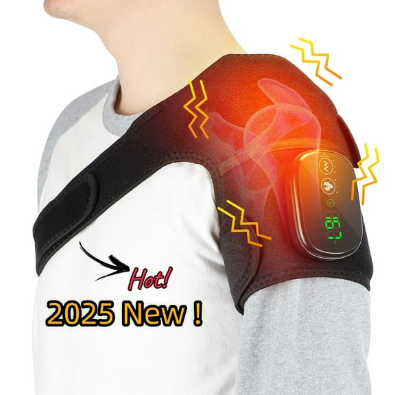 Portable Heating Pad,Cordless Shoulder Heating Pad,Heated Shoulder Brace with Vibration, 5000mAh Shoulder Massager for Men Women Shoulder Relax (Black)