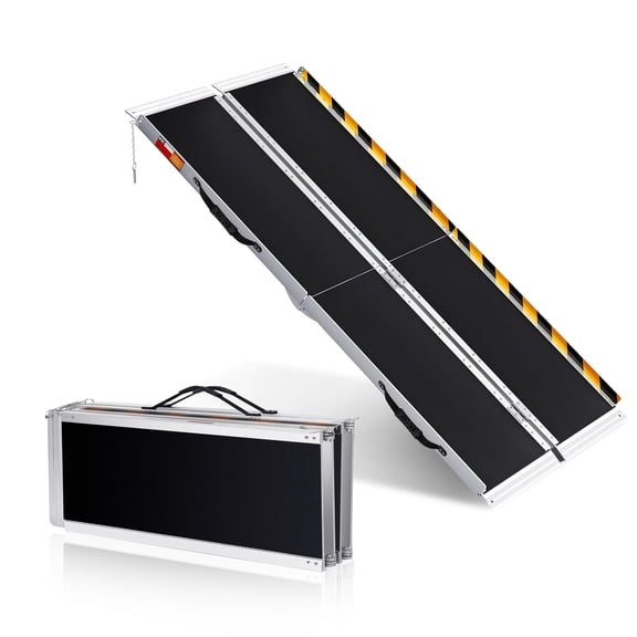 Portable Heavy Duty Aluminum Wheelchair Ramp Lightweight Foldable with Safety Lock Non-Slip Surface 600Lb Capacity Threshold Ramp for Cars Garage Doorways Curbs and Home Steps