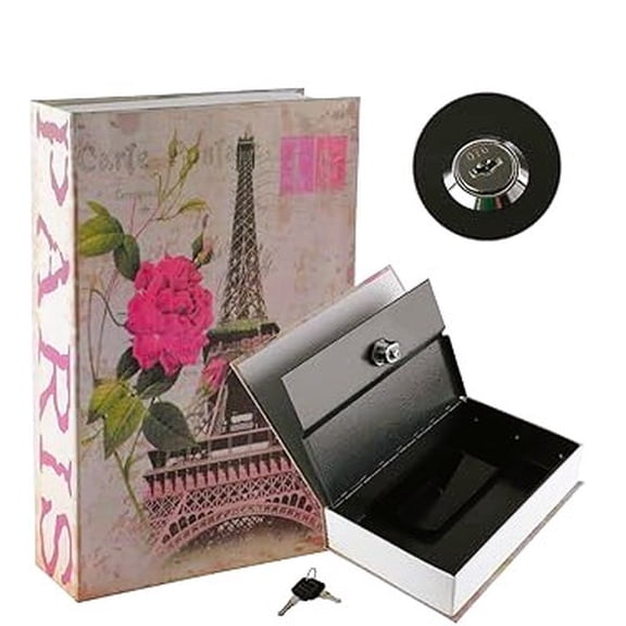 Portable Hidden Book Safe with Key Lock  Portable Compact Security Safe Styled Box for Money, Jewelry, Passport & Phone, Perfect for Home, Office & Travel. Eiffel Tower Design (Extra Large)