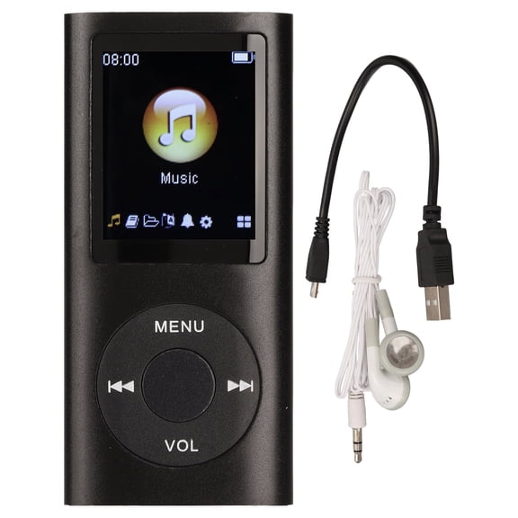 Portable High-Fidelity MP3 Music Player with Large Memory Capacity, Long Battery Life, and Premium Aluminum Design - Includes Earphones & Charging Cable(Black)