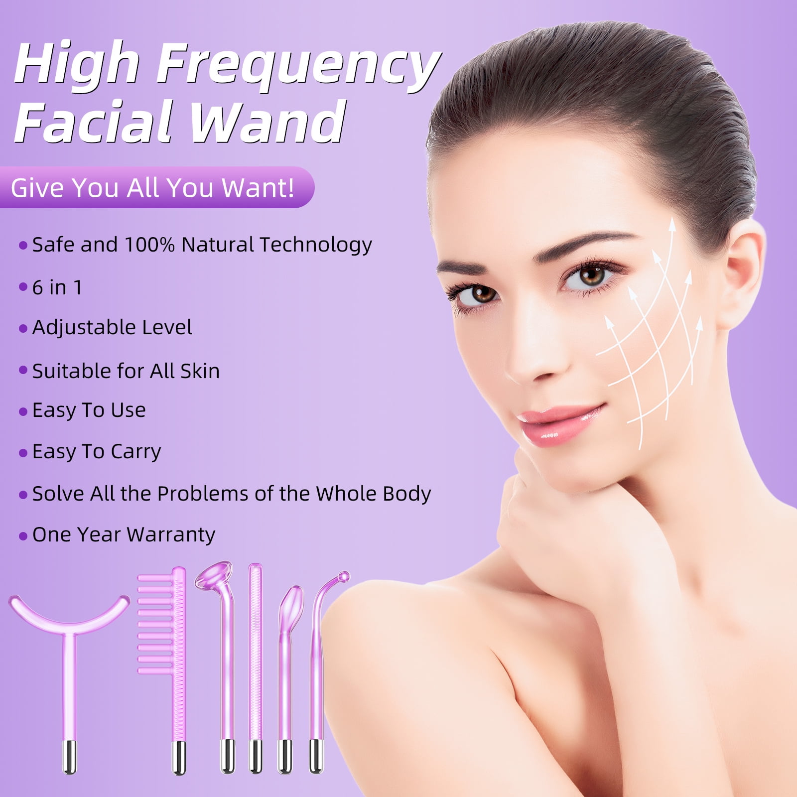 Portable HighFrequency Facial Wand 6in1 Skin Machine with Multiple