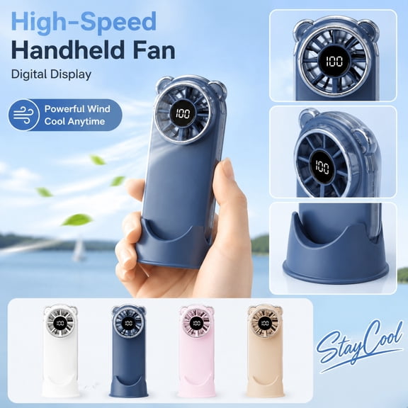 Portable High Handheld Fan With Digital Display Personal Device For Outdoor Activities Travel And Desktop Use Compact Air Circulator, 1Pack Pink