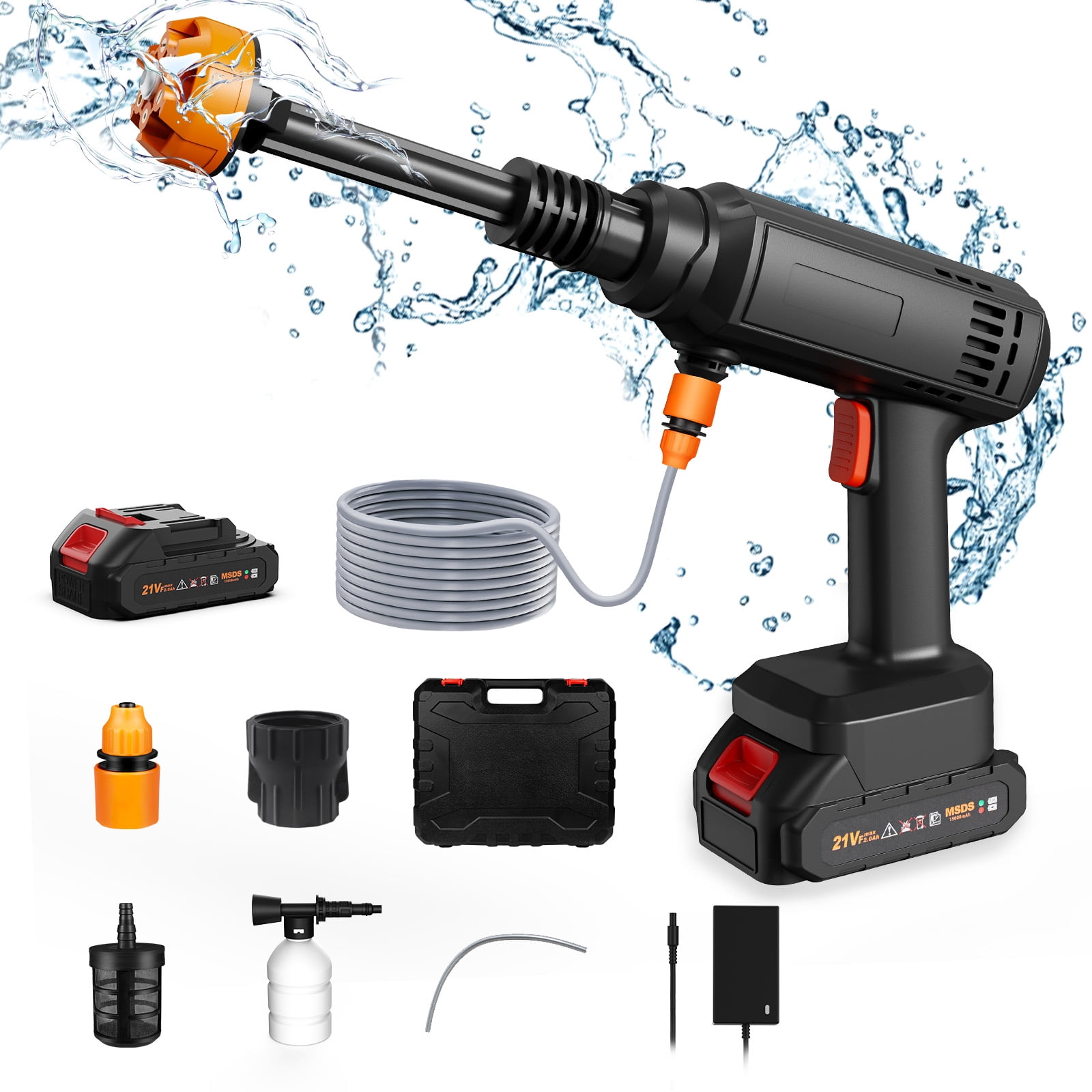 Cordless High Pressure Car Washer Matalde Portable Vehicle Washing Gun 7500 Mah with 6-in-1 Adjustable Nozzle