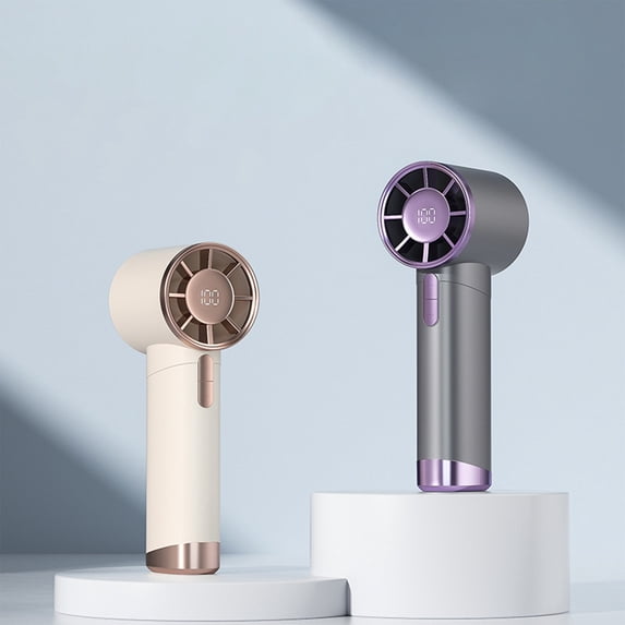 Portable High-Speed Handheld Mini Fan with Digital Display, Beige