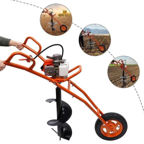 Portable Hole Digger with 0.34Gal Fuel Tank, Cast Iron and Aluminum Alloy Construction, Adaptable for 2.36-11.81in Drill Bits, Perfect for Soil and Sand Drilling