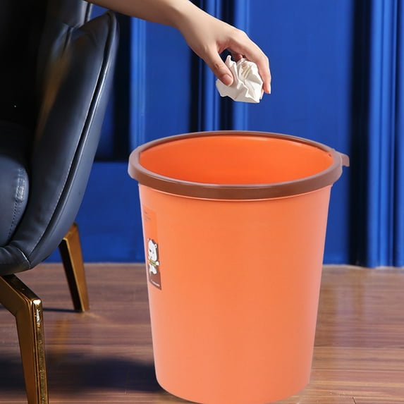 Portable Hollow Plastic Trash Can - (22.519.514.5cm) Lidless Round Waste Basket for Living Room, Bedroom, Office & Kitchen,orange