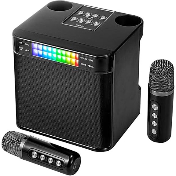 Kuangxiang Portable Karaoke Machine with 2 Microphones and RGB Lights, Black