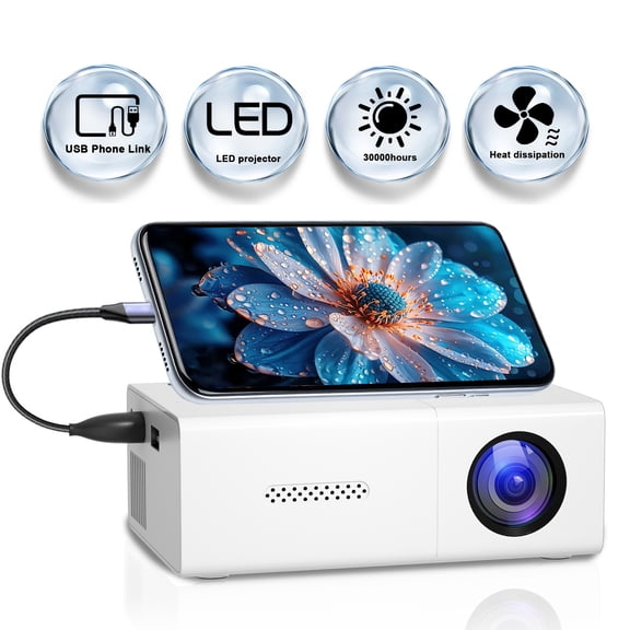 Portable Home LED Projector, HD Mini Projector, Home Video Projector, Lightweight Compact Design, Compatible with Smartphone/Tablet/Laptop/TV Stick - Home Theater, Office, Gaming, Presentations