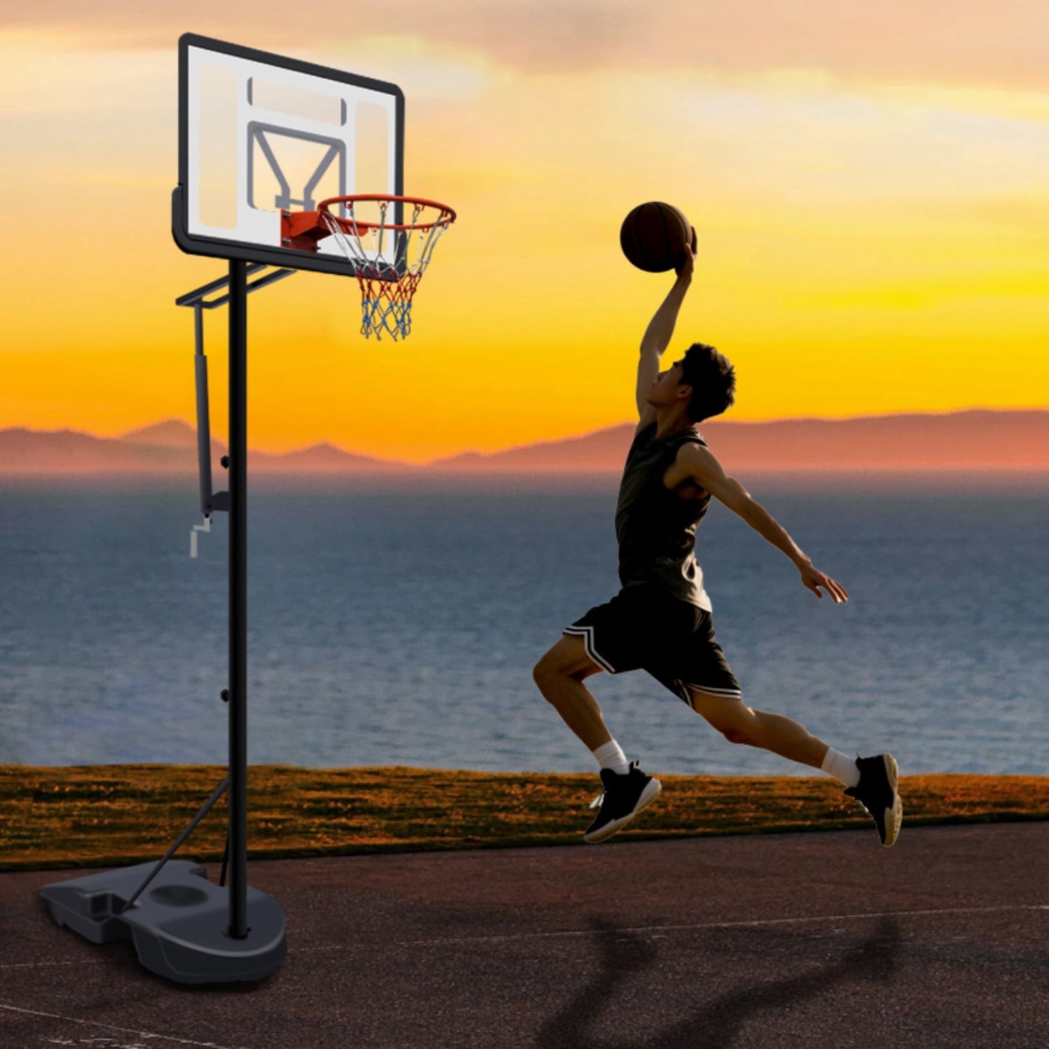 Portable Hoop Youth Adults & Kids Adjustable Height 6.89 ft to 10.01 ft,34 inch Backboard Rebound System Indoor/Outdoor Basketball Goal with Water/Sand Base Wheels for Easy Move