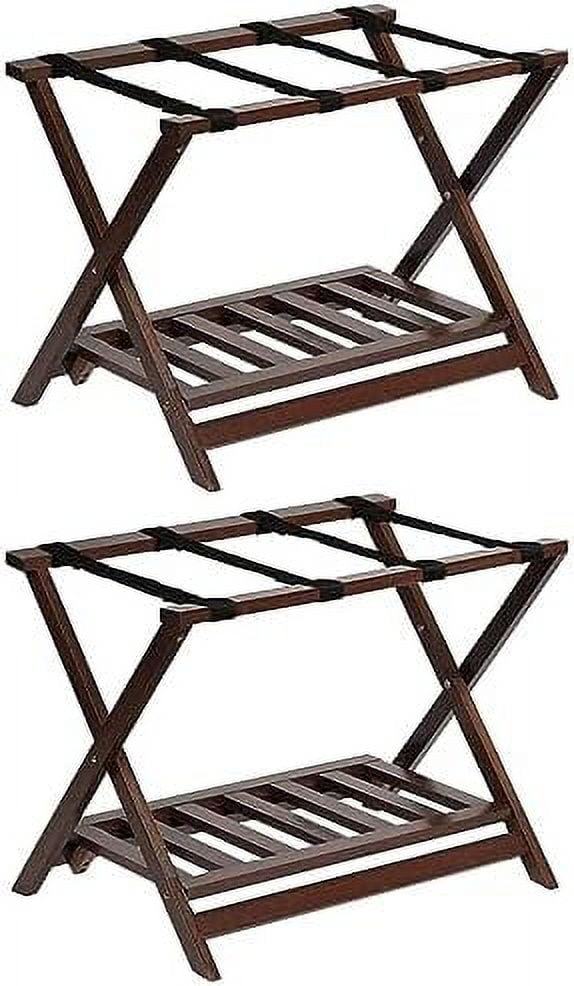 Portable Hotel Style Solid Wooden Folding Luggage Rack With Bottom Shoe Storage Shelf For House