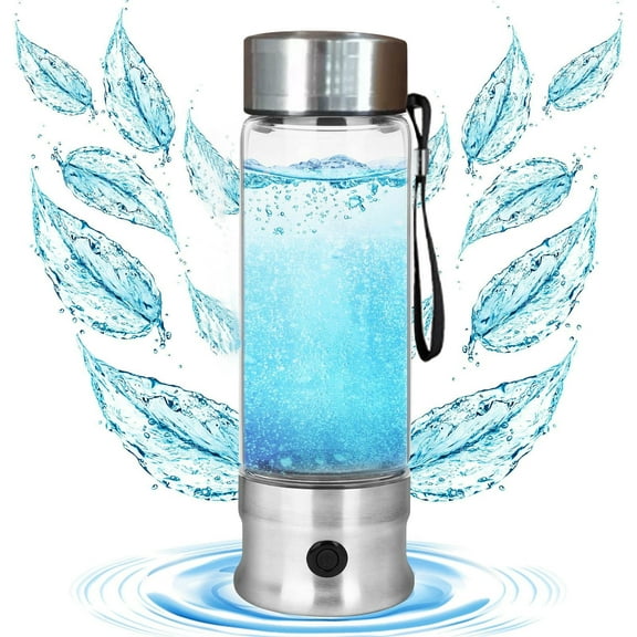 Portable Hydrogen Water Generator Bottle - Hydrogen Rich Water Maker Rechargeable - SPE PEM Electrolysis for Alkaline Antioxidant Water - 420ml Glass Cup for Home Office Travel Health Wellness
