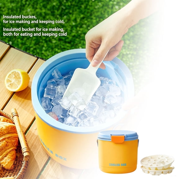 Portable Ice Bucket with Lid, 2.6L Large Capacity Ice Cube Storage Bin with 2pc Ice Tray & 1pc Scoop for Refrigerator, Reusable Press-Style Ice Making Box for Camping Picnic