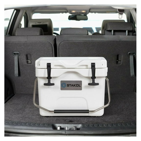 Portable Ice Cooler 16 Quart, 24-Can Insulated Cooler Box with Cup Holders - Camping, Picnic, Travel - Blue/Khaki/White/Gray