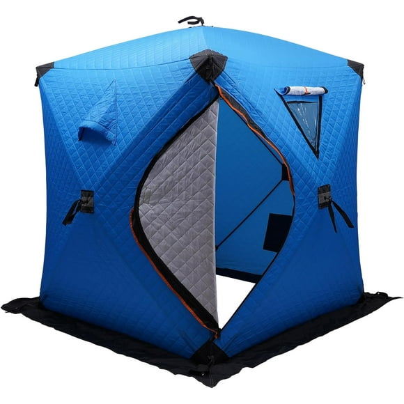 Portable Ice Fishing Tent, 1-2 People Ice Fishing Shelter, Lightweight Thermal Ice Fishing Tent with Ice Anchors, Carry Bag, Insulated Layer for Ice Winter Fishing(57.09 * 57.09 * 64.96 in)