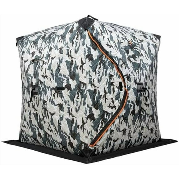 Portable Ice Fishing Tent, 3-Person Shelter With Windproof Fabric Strips, Against Water/Cold Wind, 35 Square Feet Insulated Area for Winter Fishing (Camo)