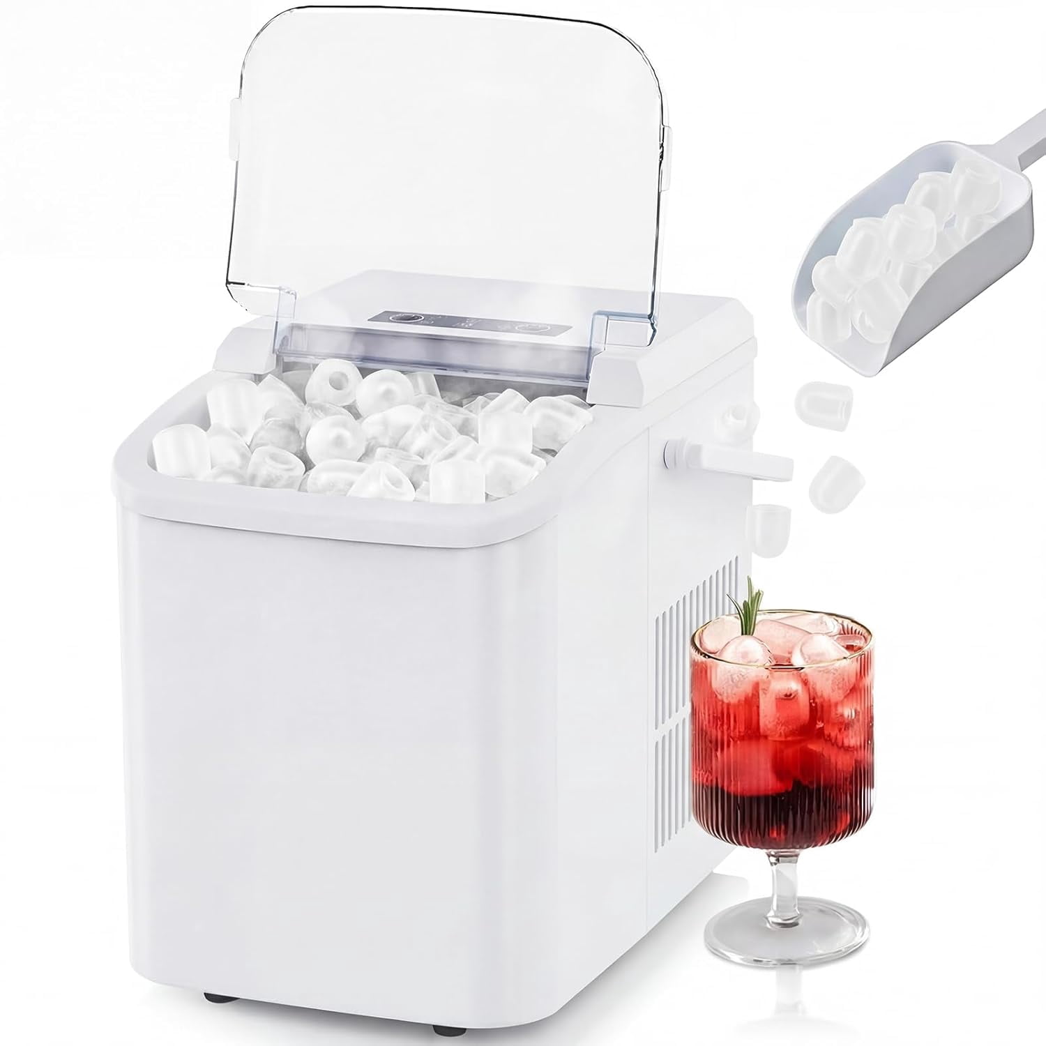 Portable Ice Machine Countertop with Handle, 9 Bullet Ice Cubes in 6 Mins, 26lbs/24Hrs, Auto-Cleaning, Includes Basket and Scoop for Home Kitchen RV Camping