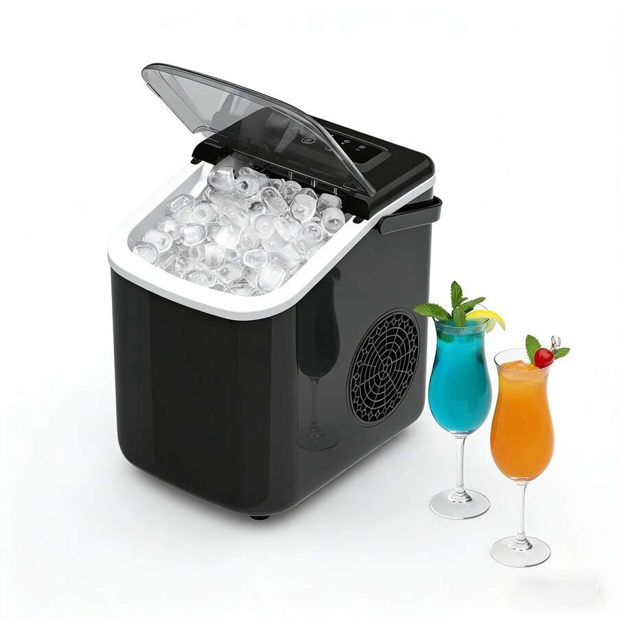 Portable Ice Maker, 26 lbs per 24 Hours, Makes 9 Ice Cubes in 6 Minutes, Automatic Cleaning Function, Compact Countertop Ice Machine for Home, Kitchen, Camping