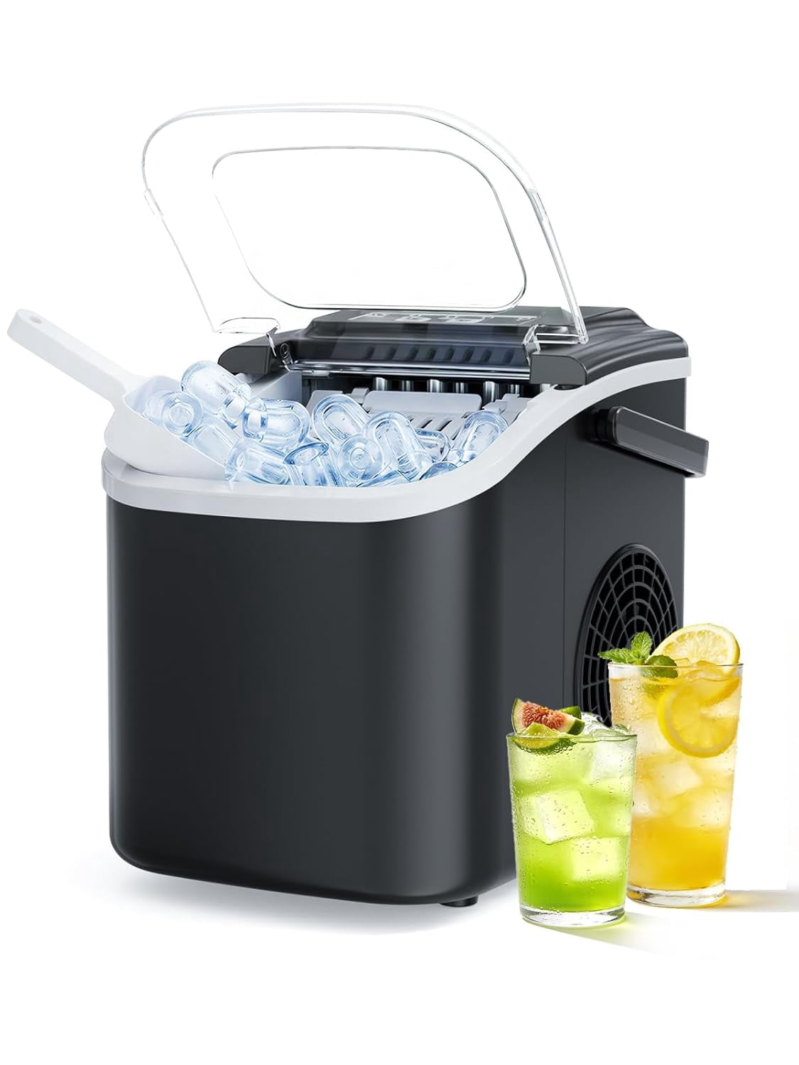 Portable Ice Maker Countertop, 26lbs/24H with Self-Cleaning, Makes 8 Cubes in 6 Mins for Home, Travel, Bar, and Camping